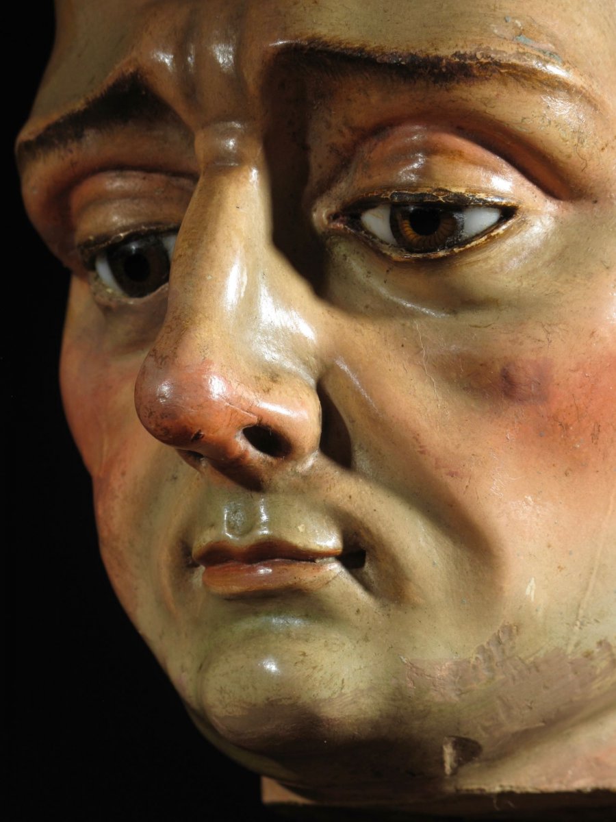 A Magnificent Spanish Polychrome Wooden Character Head Of A Saint.  17 / 18th. Century-photo-1