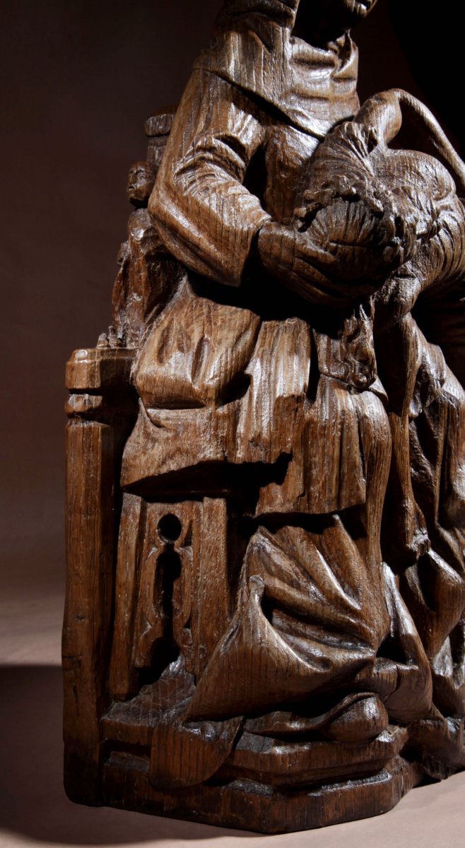 A Beautiful And Very Impressive Medieval Carved Oak Sculpture De Piedra.-photo-5