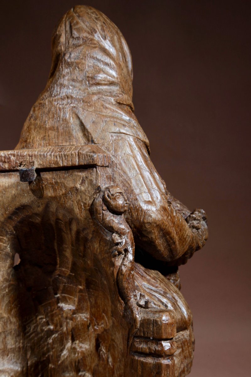 A Beautiful And Very Impressive Medieval Carved Oak Sculpture De Piedra.-photo-8