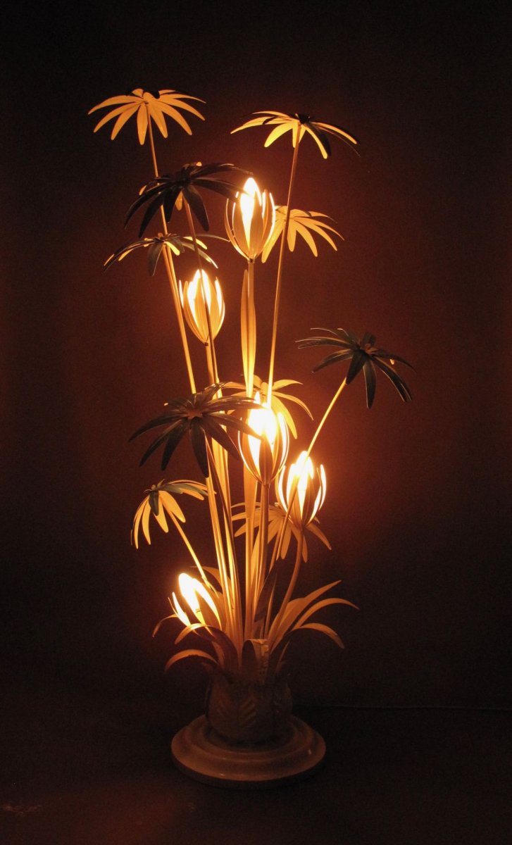 A Spectacular Metal Tole Floor Lamp With Flowers By Hans Kögl Germany-photo-2