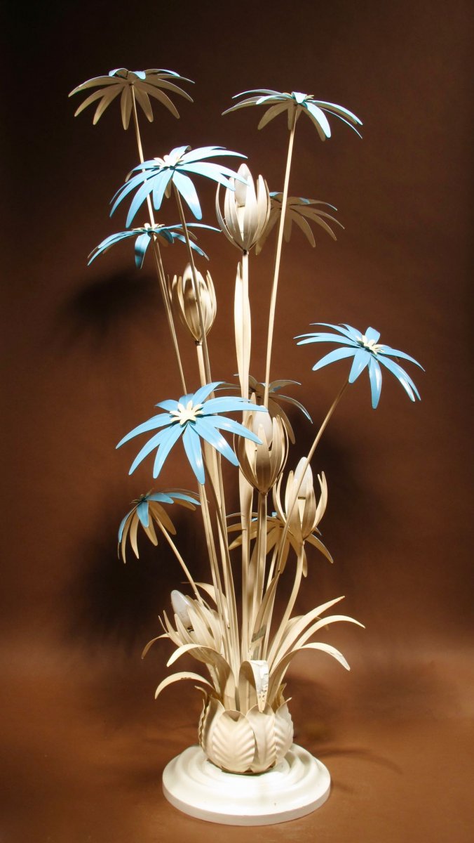 A Spectacular Metal Tole Floor Lamp With Flowers By Hans Kögl Germany-photo-5