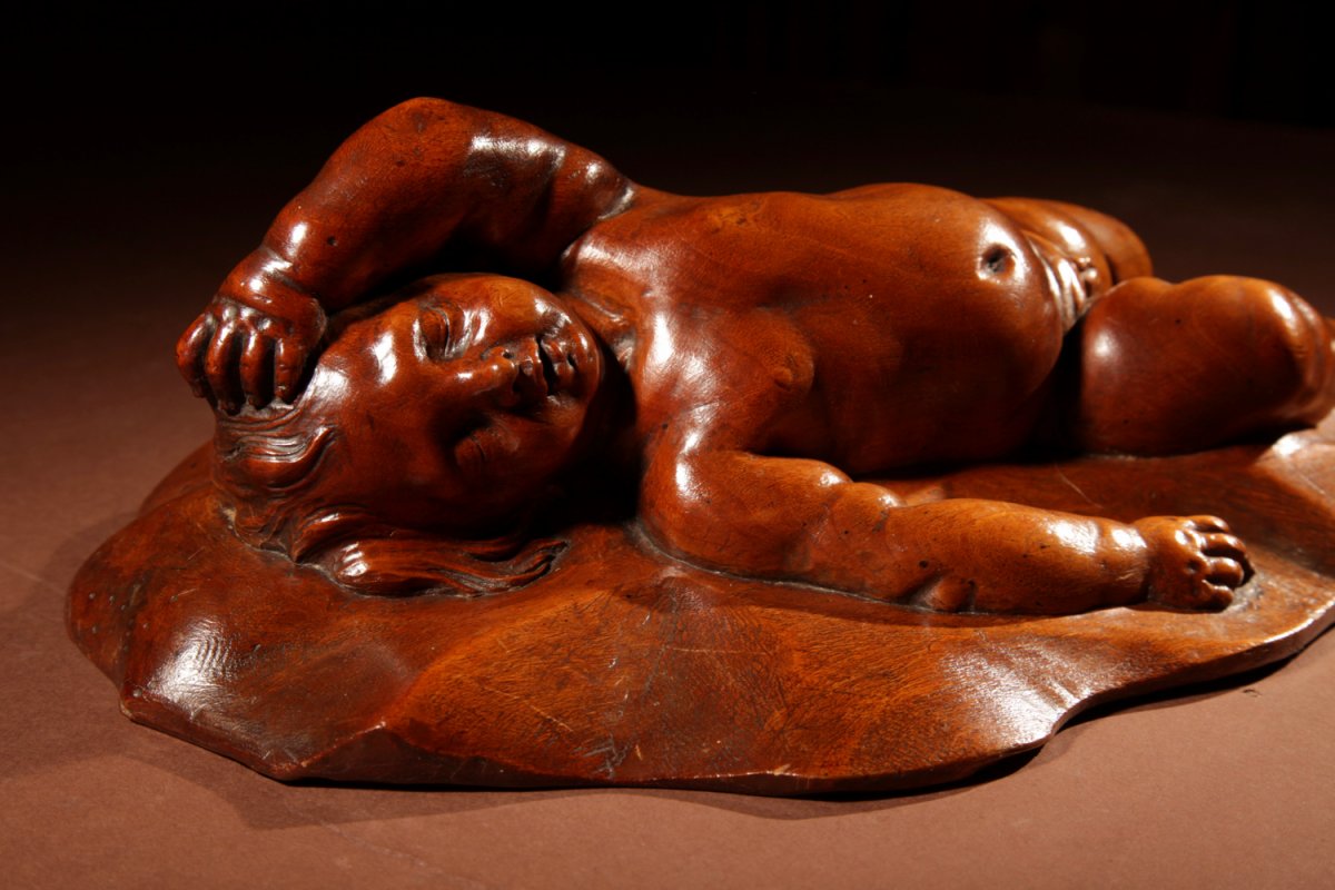 A Very Interesting Carved Fruitwood Sleeping Child Attributed To Laurent Delvaux  Gand 1696- Ni-photo-2