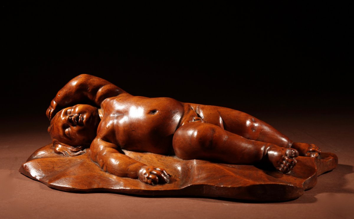 A Very Interesting Carved Fruitwood Sleeping Child Attributed To Laurent Delvaux  Gand 1696- Ni-photo-5