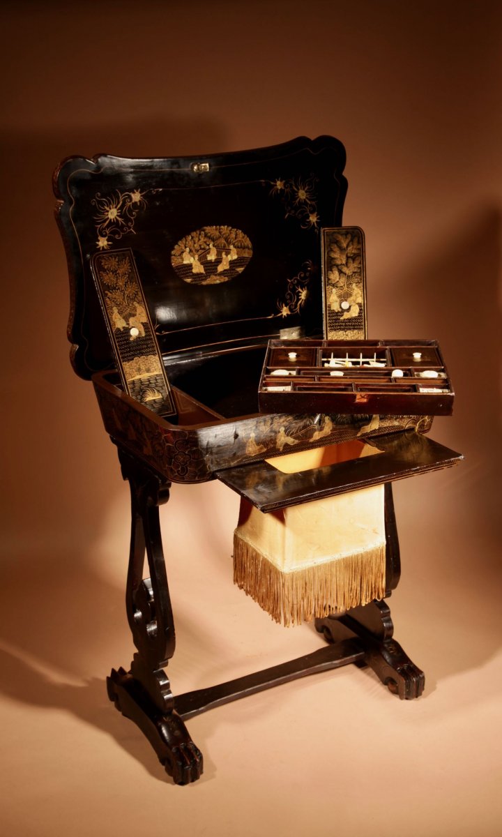 A Originally Lacquered Sewing/work Table Still With The Original Gold Paint Work, Chinese, 19th-photo-4