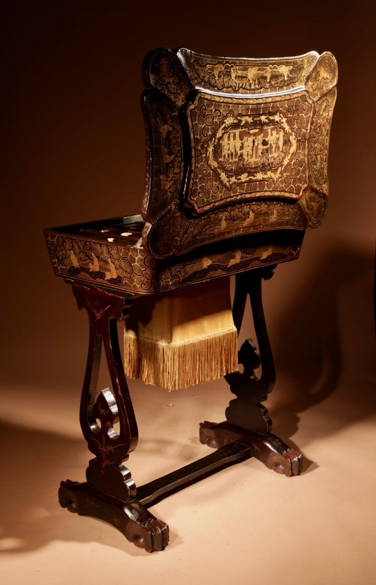 A Originally Lacquered Sewing/work Table Still With The Original Gold Paint Work, Chinese, 19th-photo-6