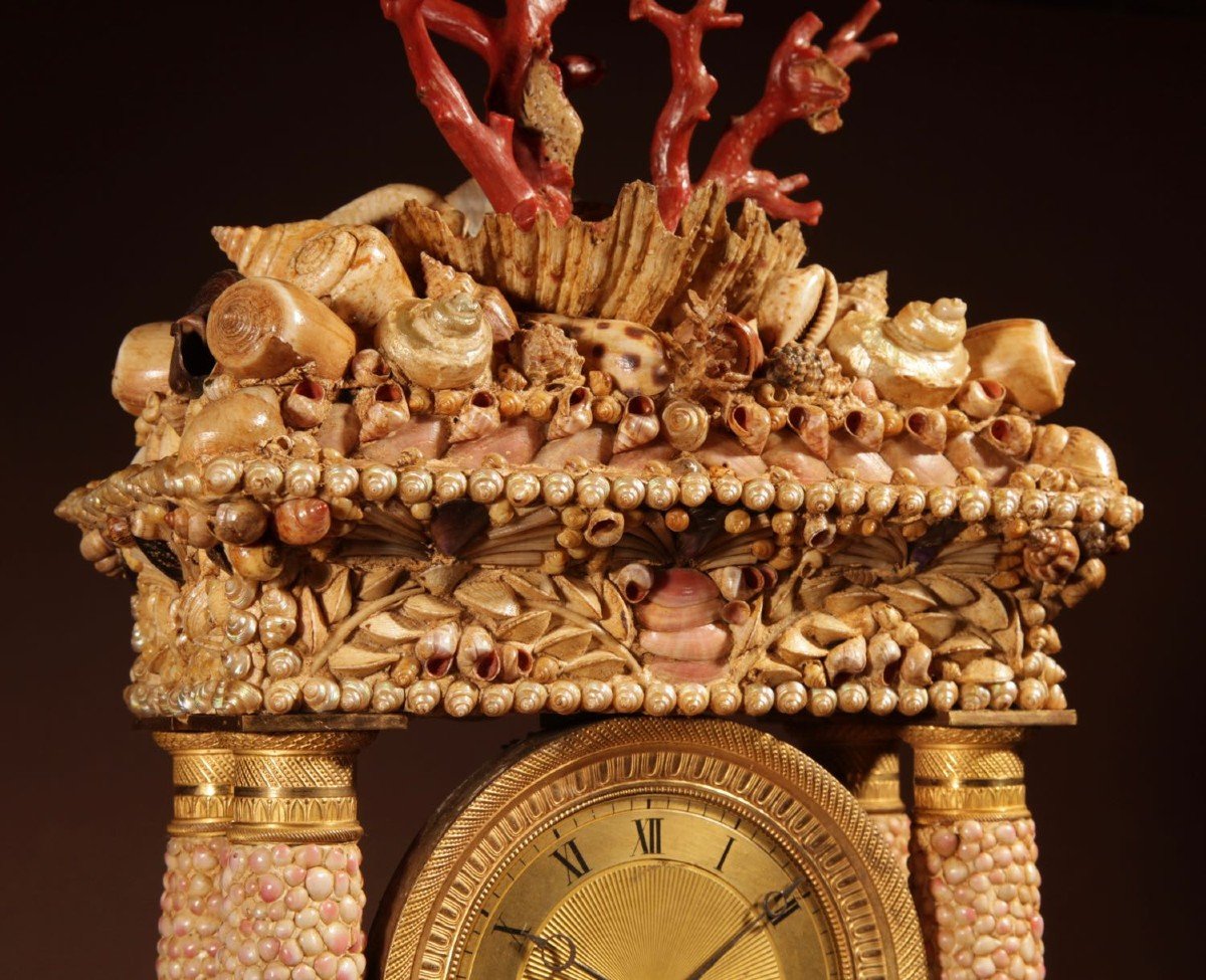 Grand Tour  Italian Grotto Style Portico Clock, Italian/french Circa 1830-photo-3