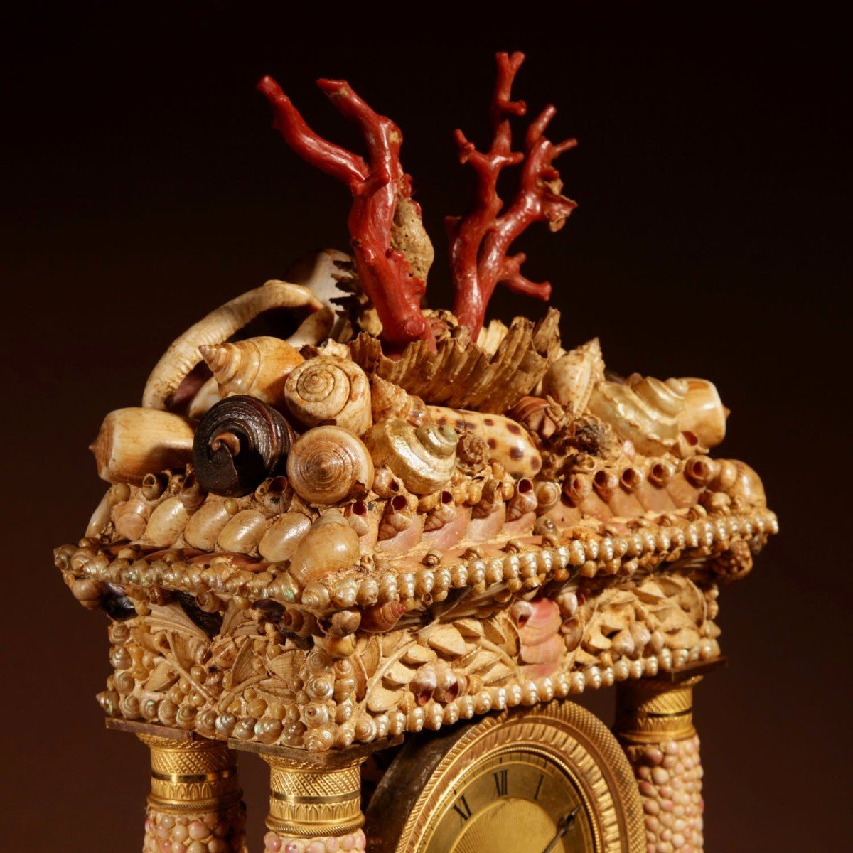 Grand Tour  Italian Grotto Style Portico Clock, Italian/french Circa 1830-photo-2