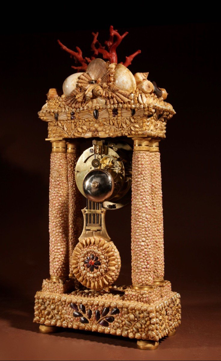 Grand Tour  Italian Grotto Style Portico Clock, Italian/french Circa 1830-photo-3