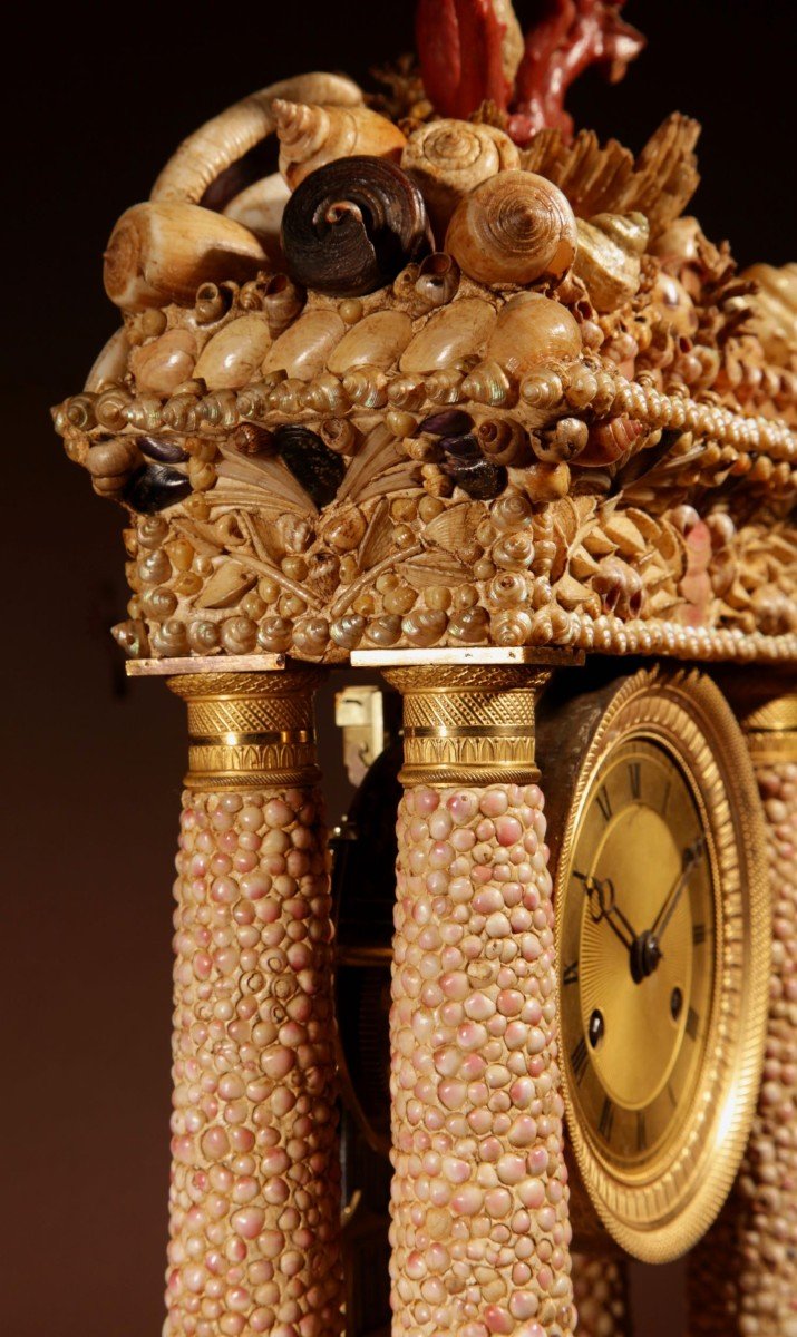 Grand Tour  Italian Grotto Style Portico Clock, Italian/french Circa 1830-photo-8