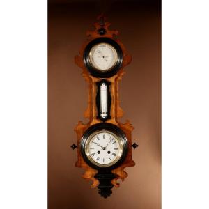 Interesting Very Decorative French Barometer And Thermometer Clock Circa 1900.