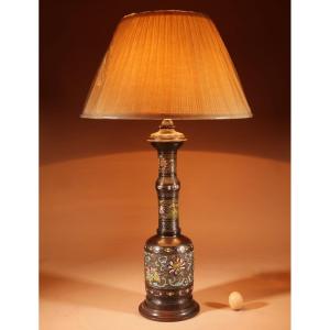 Impressive And Original Japanese Champlevé Bronze Table Lamp.