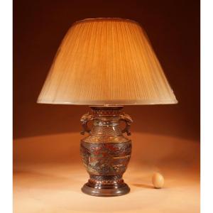 A Japanese Champlevé Bronze Decorative Table Lamp.