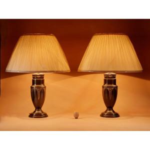  Dutch Art Nouveau / Art Deco Very Stylish Original Patinated And Polished Brass Table Lamp.