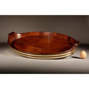 A Very Decorative And Useful Large Original Oval Mahogany Coopered Tray.