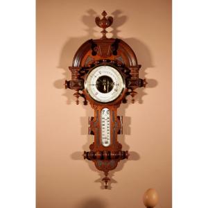 Very Elegant Dutch William III Style Mahogany Barometer Thermometer Circa 1900.