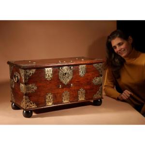 18th Century Dutch Colonial Hardwood And Engraved Brass Chest.