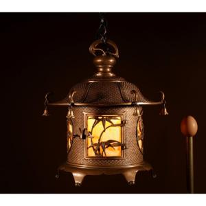 Large Original Chinese/japanese Gilt Bronze Table Lamp/hanging Lantern Circa 1900