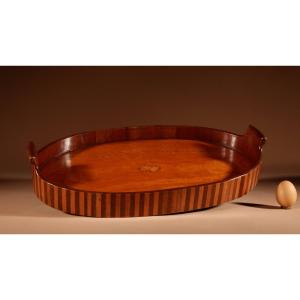 Unusual Inlaid Mahogany And Type Of Satin Wood Oval Tray.