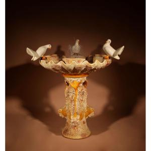 A Illuminated Unusual Vallauris Ceramic Love Birds And Dolphins Free Standing Centre  Fountain.