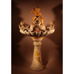 Original Vallauris Ceramic Illuminated Wall Fountain.