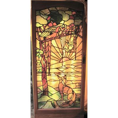 Fenêtre De Porte En Verre Plombé Avec Perroquet Et Renard De Style Tiffany