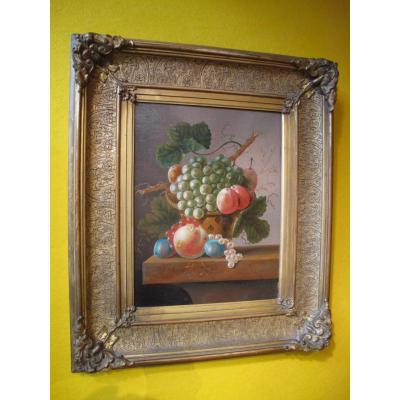 An Original Oil Painting, Canvas, Of A Basket With Fruit, Signed: J.c.de Bruyn