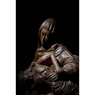 Une Belle Et Très Impressionnante Sculpture Médiévale En Chêne Sculpté De Pièta. 