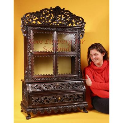  A Rare Carved Hardwood Miniature Anglo Indian Display Cabinet 19th Century 