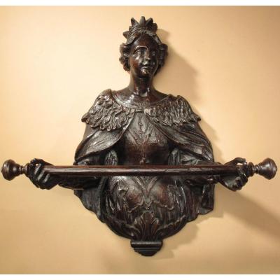 Very  Rare Anglo-dutch Carved Oak Towel - Rail, End Of The 17th Century