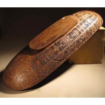A Very Large Magnificent Important And Beautifully Carved Long Wooden Bowl,