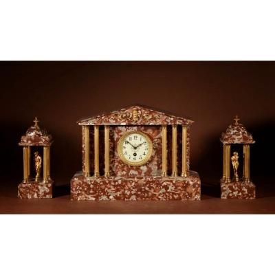 French Clock Trim In Golden Brass And Marble Very Decorative Grand Tour Style.