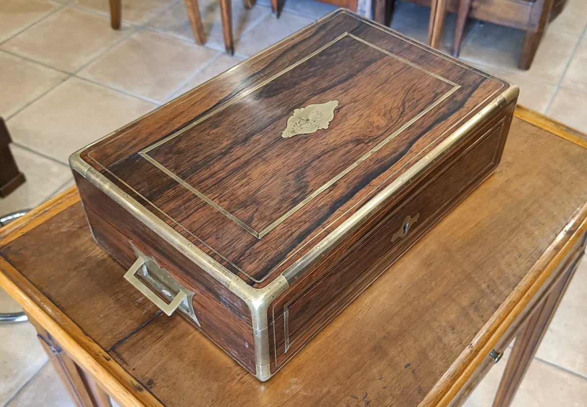 19th Writing Desk In Rosewood And Brass Nets-photo-4