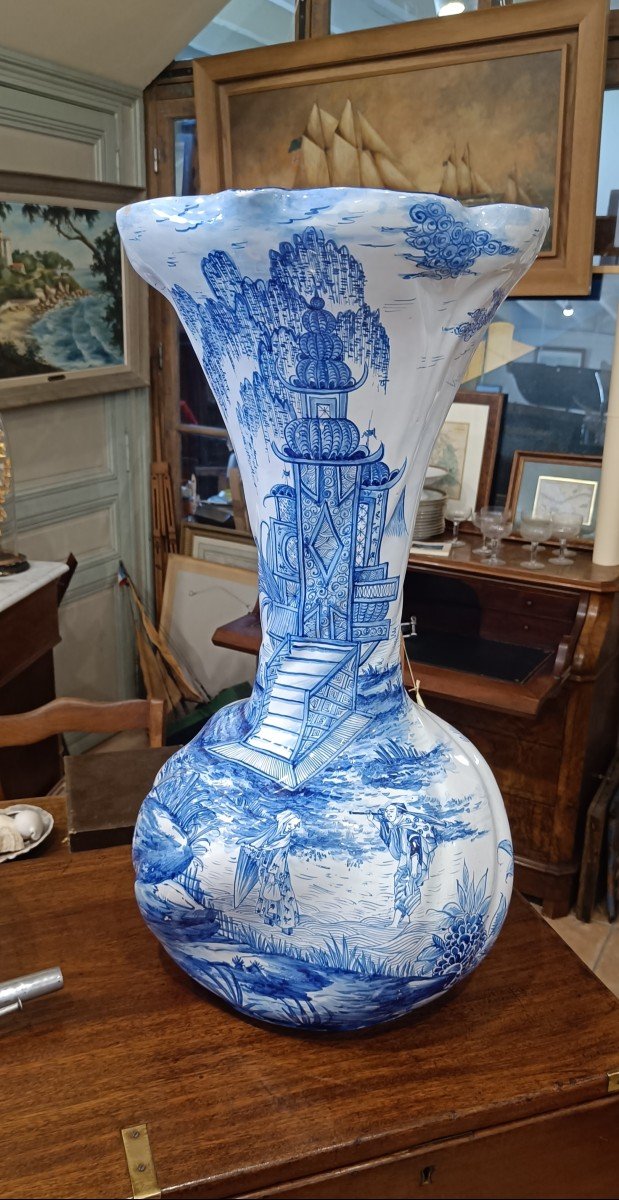 Important 19th Century Vase In St Clément Earthenware In The Chinese Taste From Maison Thomas