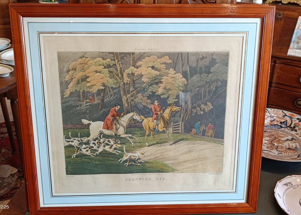 19th Century Framed Engraving, Hunting Scene "alkin, Clark And Dubourg"