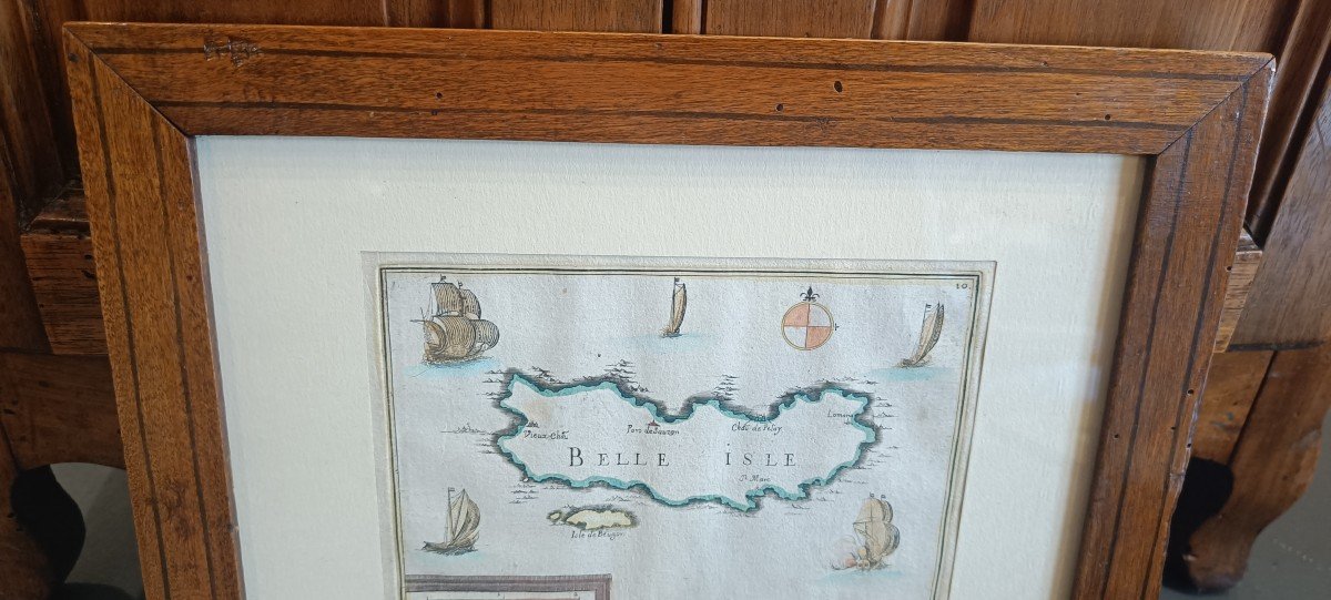 Tassin Watercolored And Framed Map Of Belle Ile, 1634-photo-2