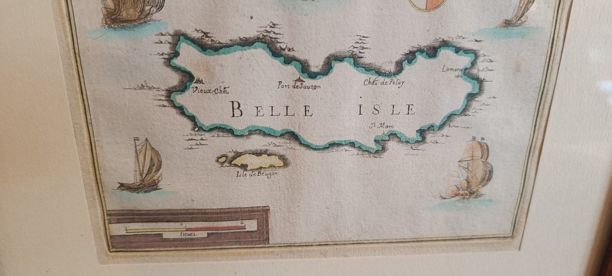 Tassin Watercolored And Framed Map Of Belle Ile, 1634-photo-4