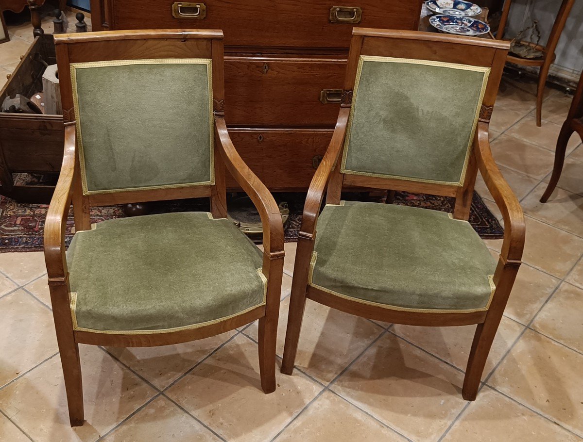 Pair Of Restoration Cherrywood Armchairs