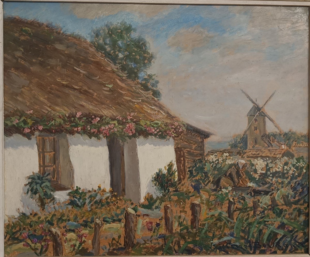 Huile "Bourrine Et Moulin à St Jean De Monts", Pierre Bertrand-photo-2