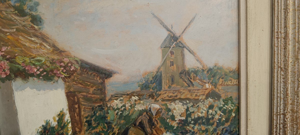 Huile "Bourrine Et Moulin à St Jean De Monts", Pierre Bertrand-photo-1