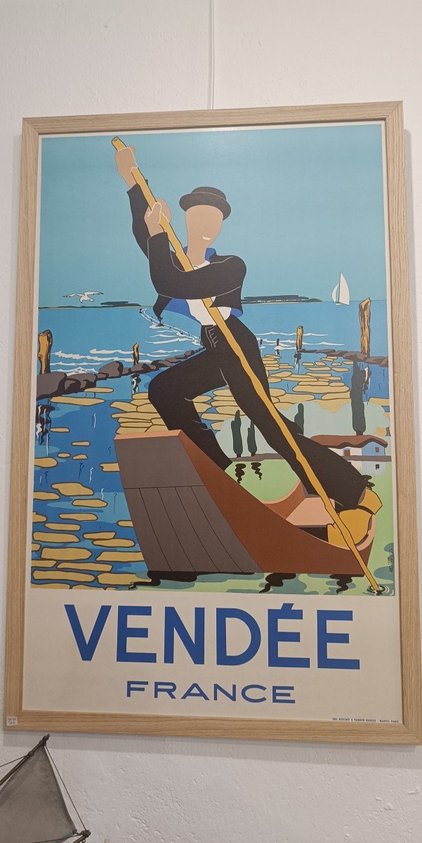 Rare Poster Of The Vendée With A Maraichin And The Gois With Noirmoutier, 1964 By Guillemet