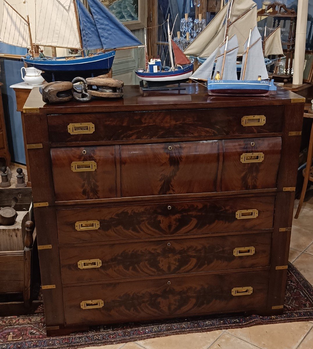 Commode Secrétaire d'Officier, Dite De Marine En Acajou, Début 20ème