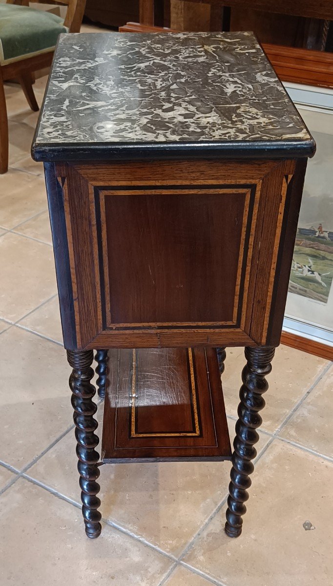 Napoleon III Bedside Table, Marquetry And Blackened Wood -photo-3