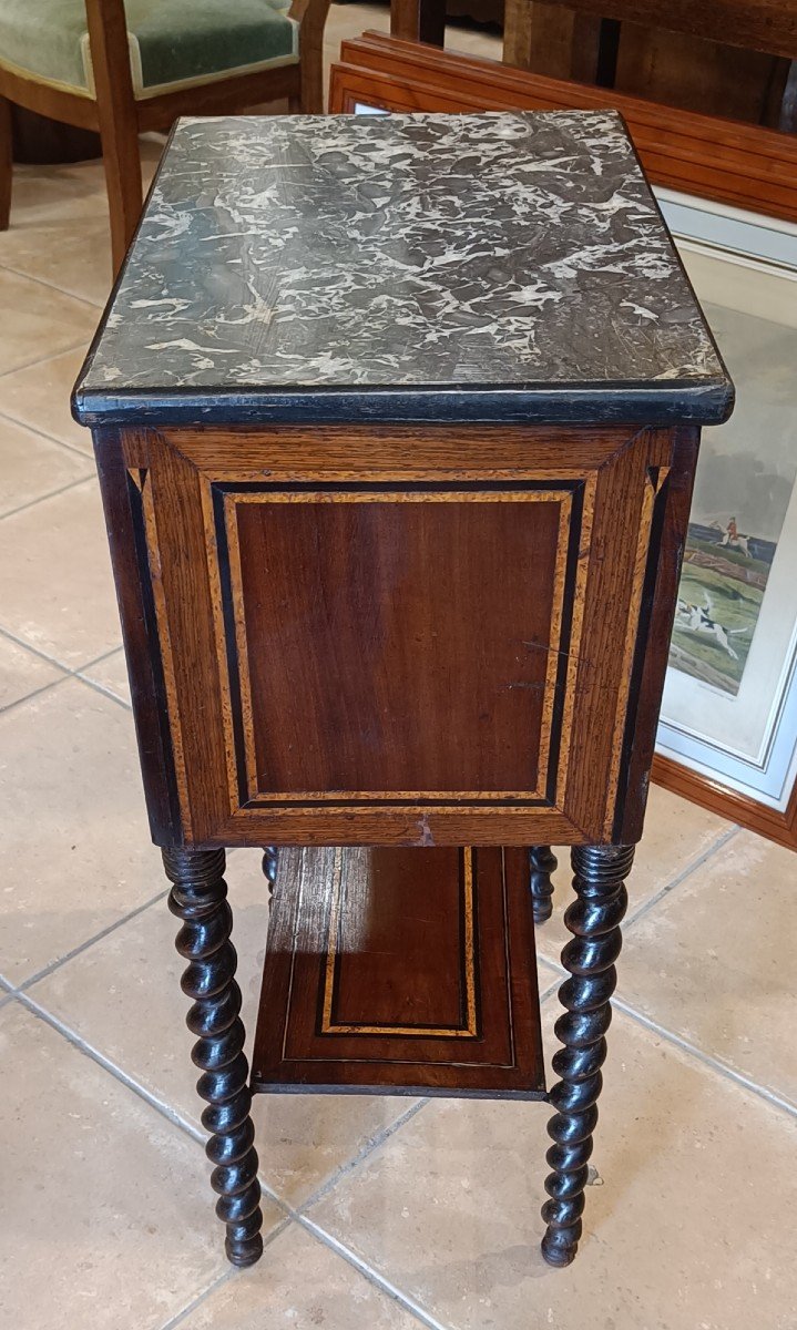 Napoleon III Bedside Table, Marquetry And Blackened Wood -photo-4