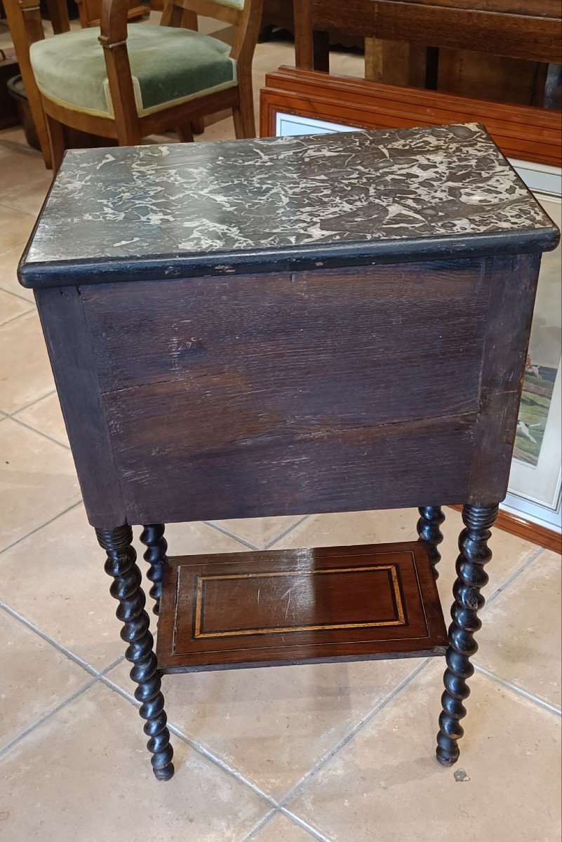 Napoleon III Bedside Table, Marquetry And Blackened Wood -photo-2