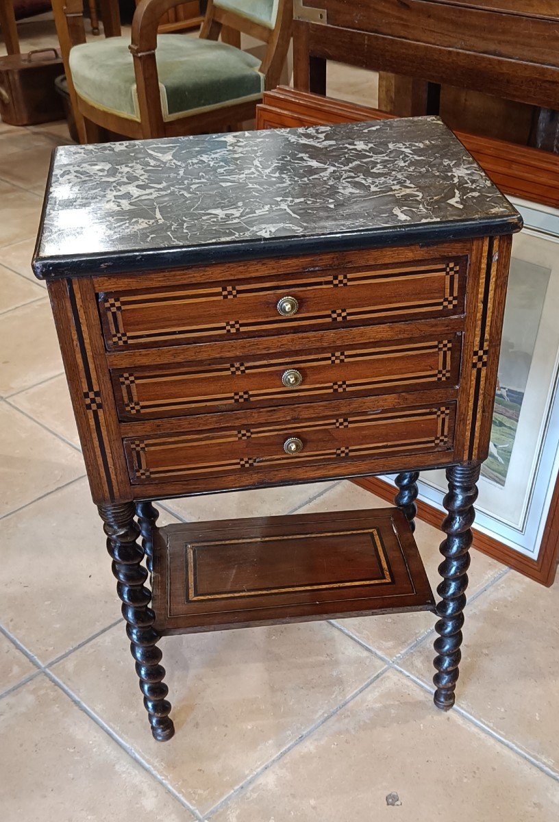 Napoleon III Bedside Table, Marquetry And Blackened Wood 