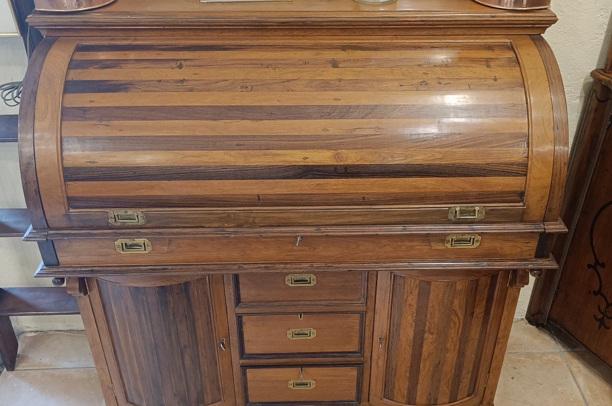 Marine Style Cylinder Desk In Exotic Wood-photo-4