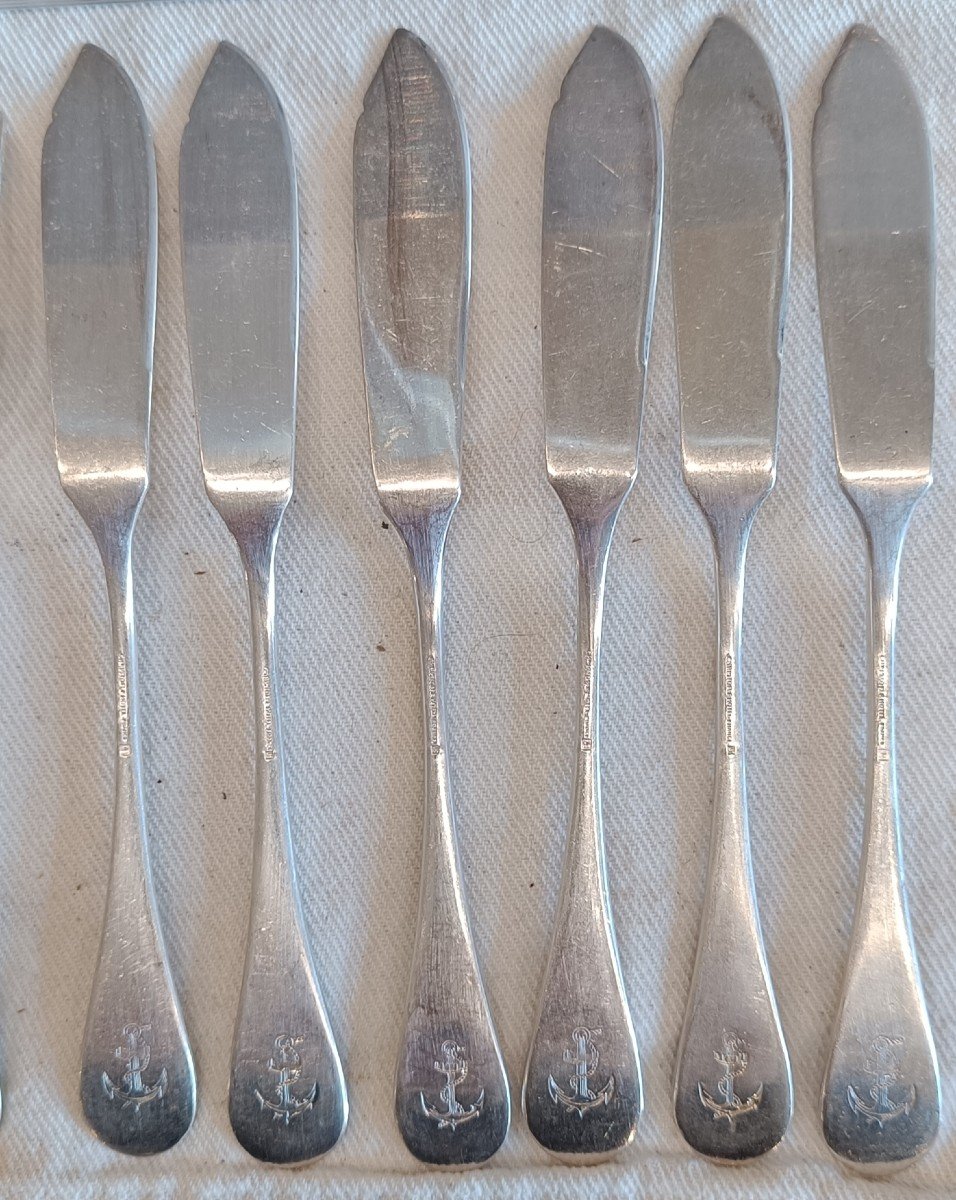 6 Marine Nationale Fish Cutlery, Christofle In Silver Metal-photo-2