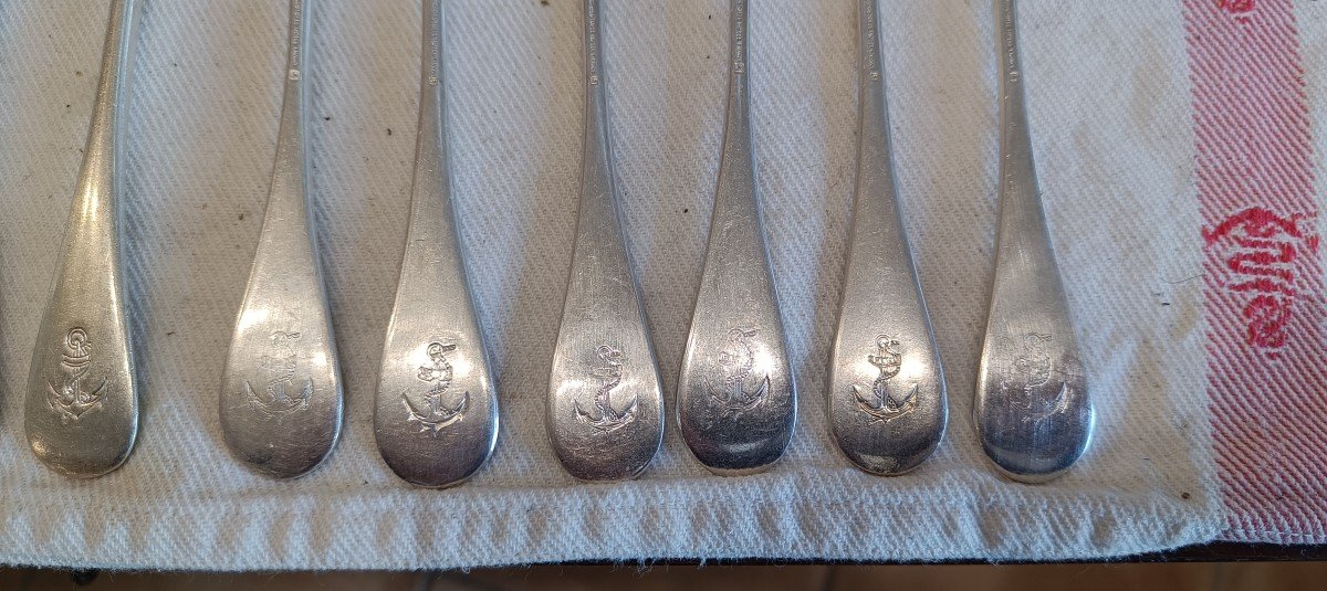 6 Marine Nationale Fish Cutlery, Christofle In Silver Metal-photo-3