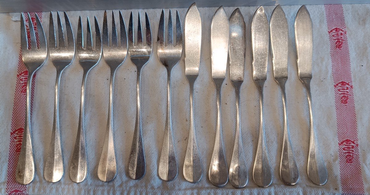 6 Marine Nationale Fish Cutlery, Christofle In Silver Metal-photo-1