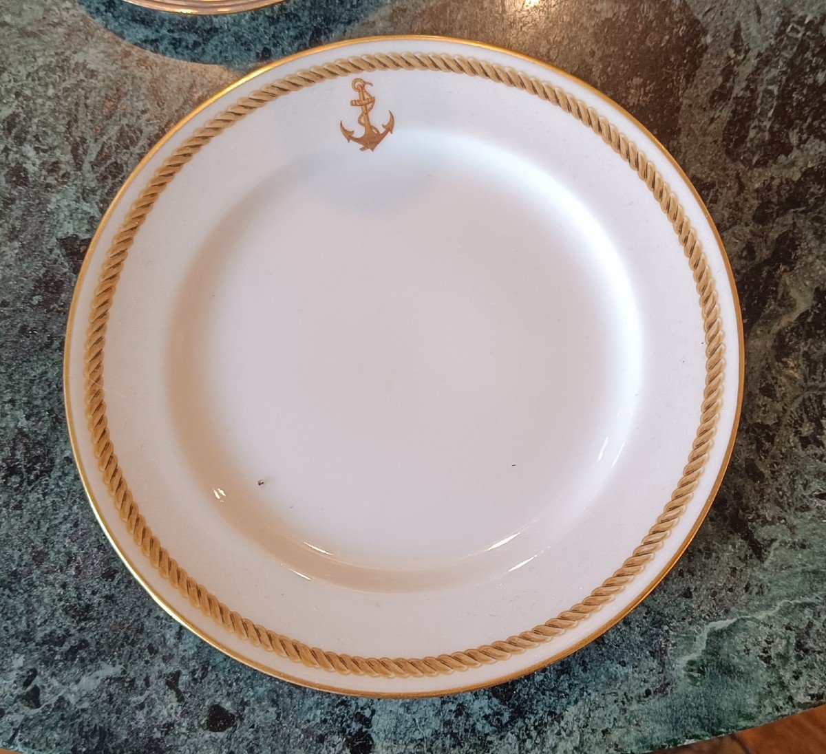 Set Of 6 French Navy Dessert Plates, Limoges Porcelain-photo-4